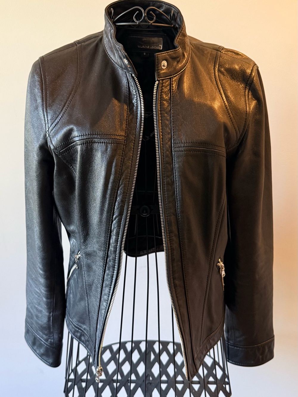 Wilsons Leather - Genuine Leather Cafe Racer Moto Jacket - S - Black